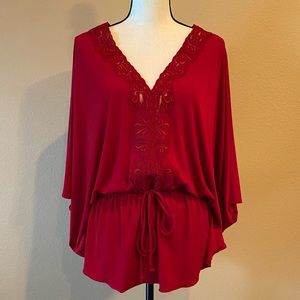 Ranna Gill Red Bohemian Blouse with Tie String